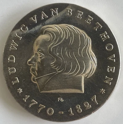 DDR GDR 10 Mark 1970 Ludwig van Beethoven stgl UNC Silver Silber - Bild 1 von 4