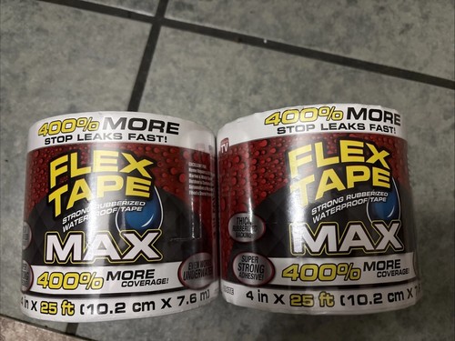 2X FLEX SEAL Flex Tape MAX 4in W X 25ft Waterproof Repair Tape Black 2 ROLLS NEW