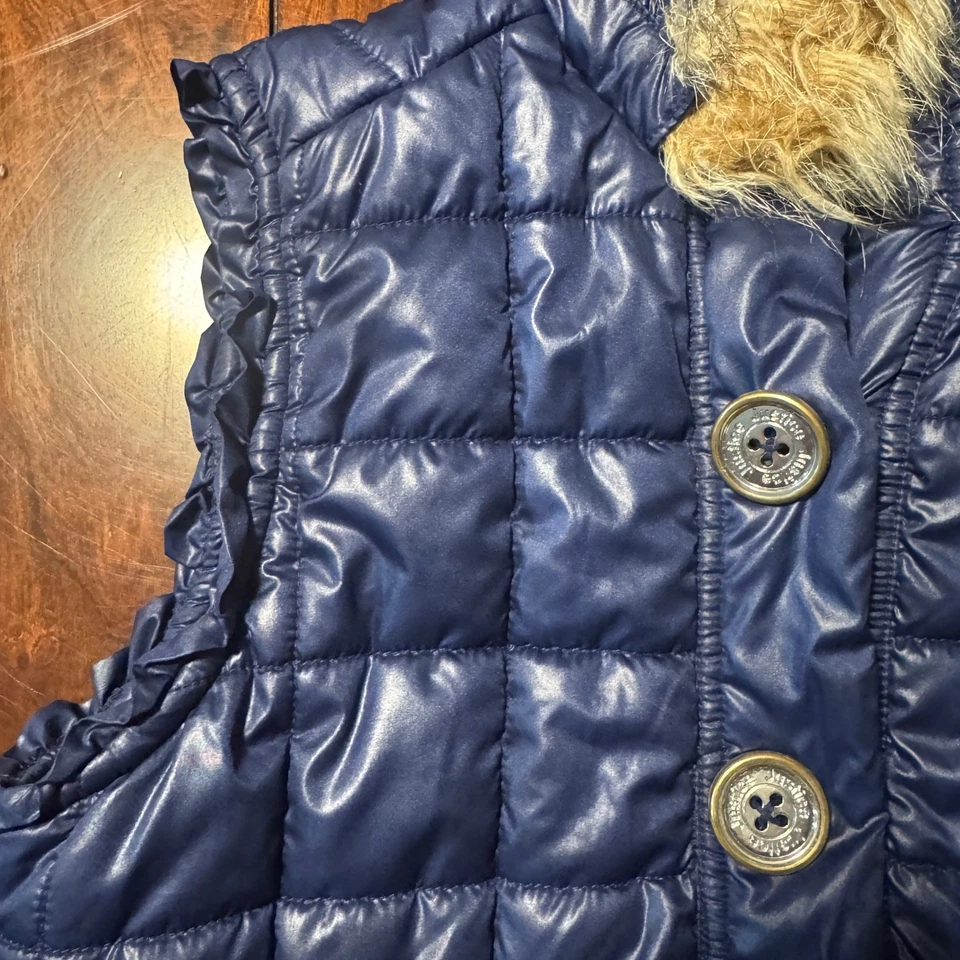 Justice Navy Blue Quilted Hooded Vest with Faux Fur Trim - Girls 14 - Image 3 of 4