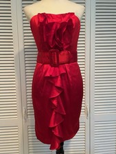 NWOT Express Red Strapless Dress sz 4 Ruffles & Belt
