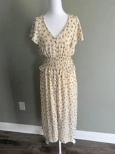 Sienna Sky Womens Ivory Floral Button Front Long Maxi Dress Size Medium