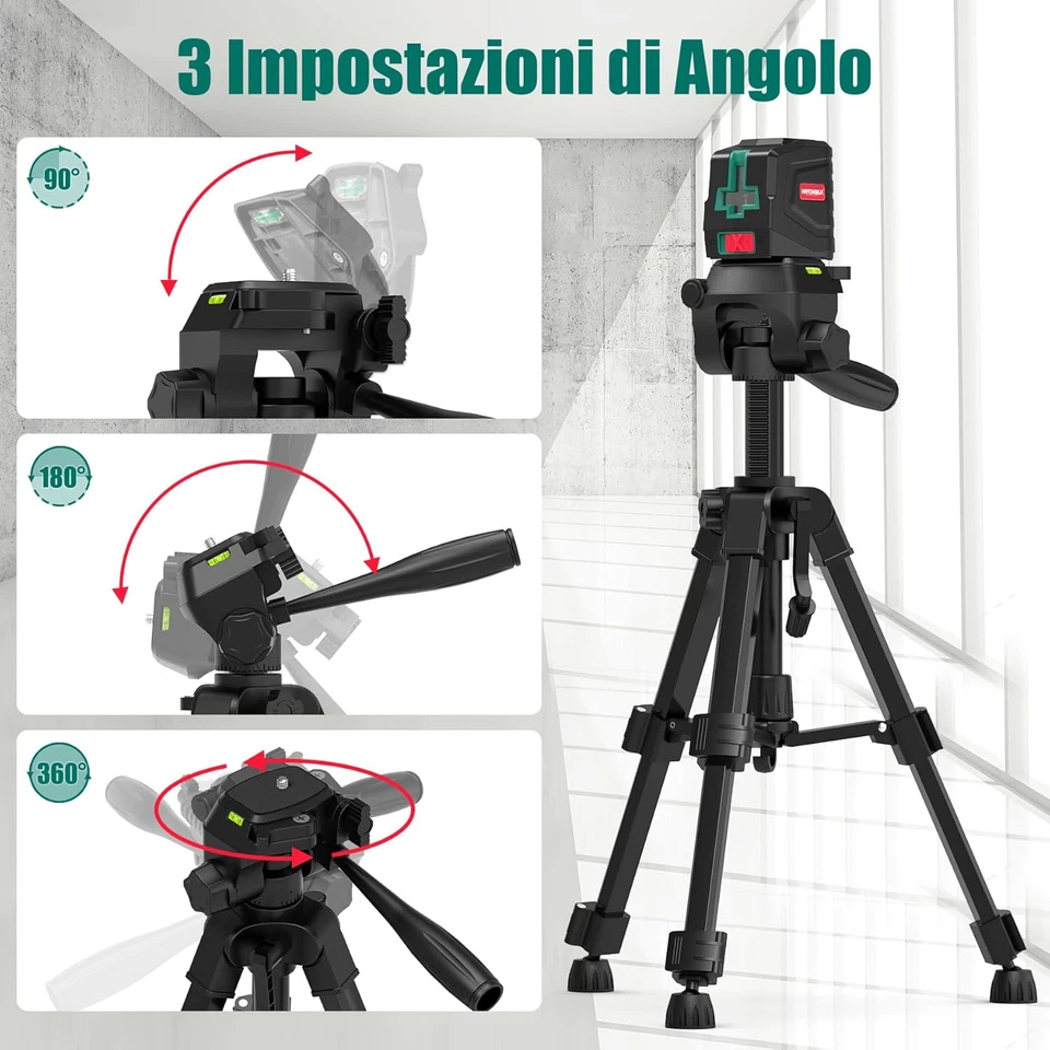 HYCHIKA Treppiede per Livella Laser, Inclinazione E Rotazione Della Livello Lase - Immagine 3 di 4