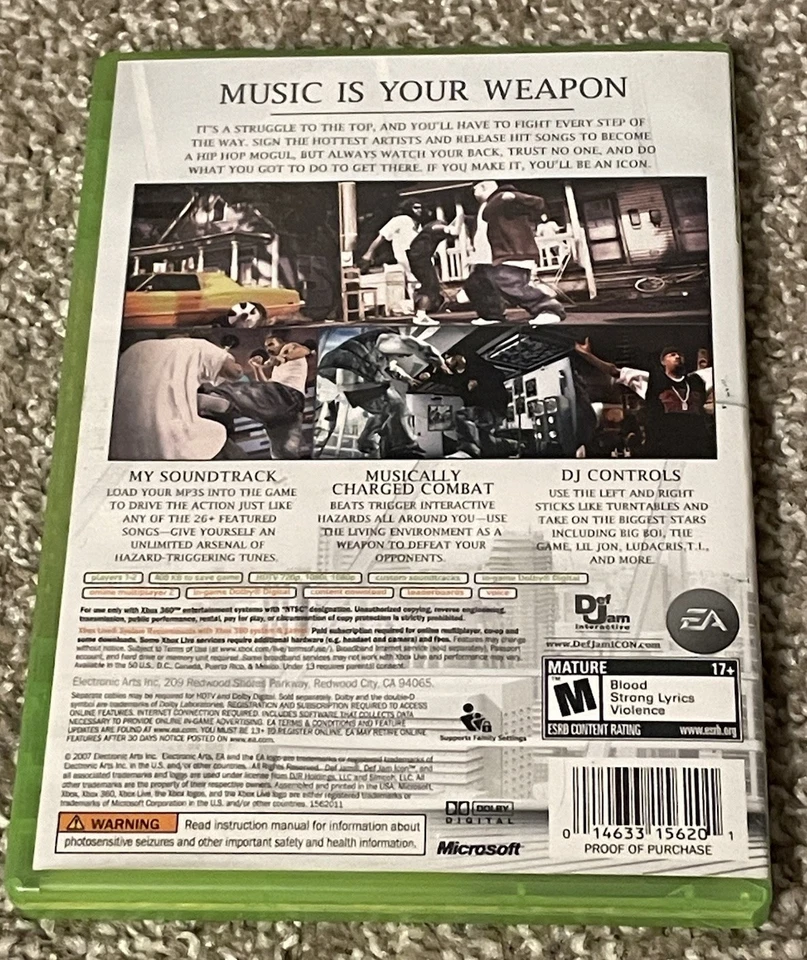 Def Jam ICON (Microsoft Xbox 360, 2007) No Manual MINT DISC!! TESTED!! RARE!! - Image 4 of 4