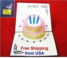 3D Pop Up Greeting Card Candle Birthday Cake Handmade + Envelope Family Friends