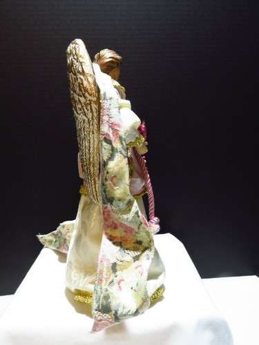 VTG TREETOP/FREE STANDING ANGEL W/PLASTIC HEAD & WINGS, CREAM DRESS 12" A-1 - Picture 3 of 6