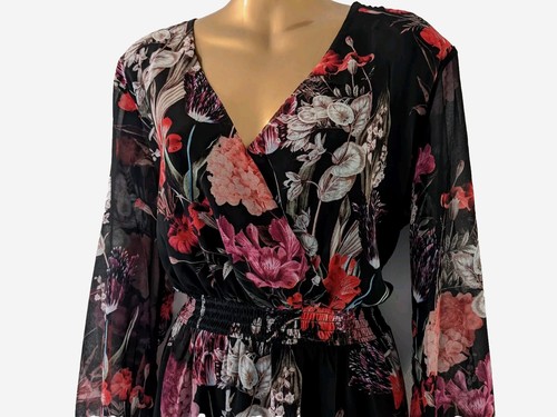 LIPSY LONDON womens black floral print wrap neck tiered middaxi dress size 16 - Picture 7 of 21