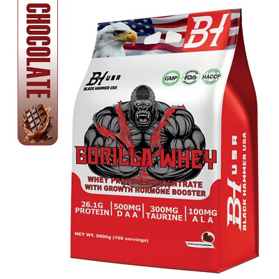 Gorilla Whey Protein 5kg Schoko  High Protein mit Taurin & DAA |Black Hammer USA