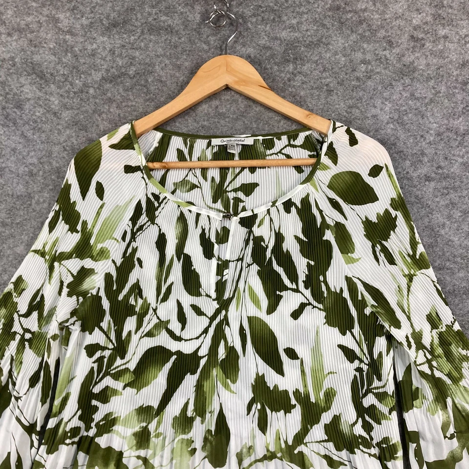Quintessential Maternity Womens Blouse Size L Large Green Floral Pleated 31827 - Image 2 of 4