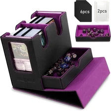 MTG Deck Box with Commander Display Dice Tray Holds 400+ Cards 6 Dividers Black