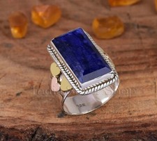 Blue Sapphire Wide Band Sterling Silver Ring For Women Valentine Gift
