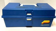 Vintage Plano Fishing Tackle Box Blue with Fold Out Tray 12.25 x 5 x 5.5 in