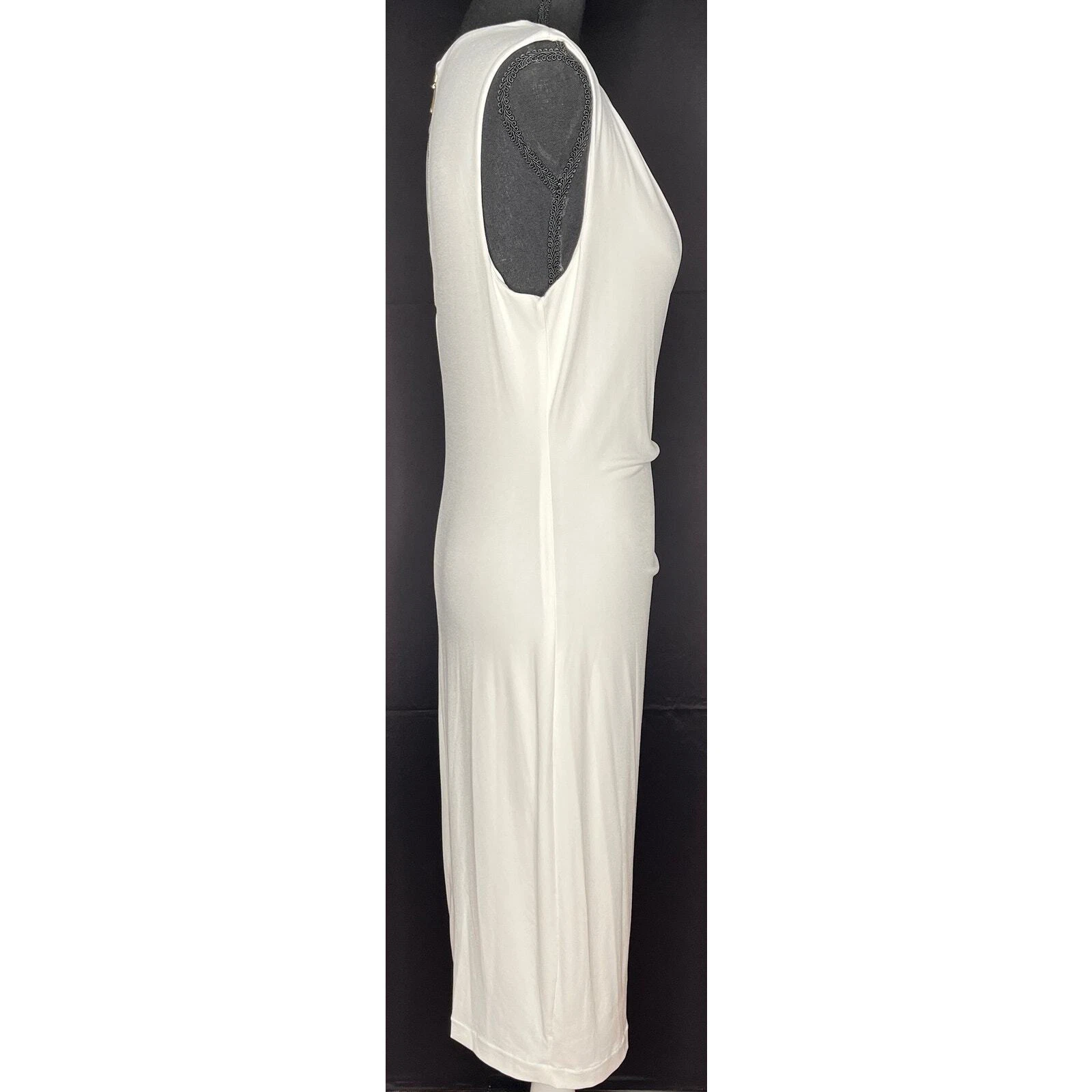 UNDERCOVER Abito midi asimmetrico Victoria Secret bianco affrettato turno drappeggiato senza maniche M