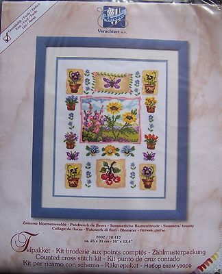 Kit Broderie VERVACO - Patchwork De Fleurs à Points Comptés - Loisir Créatif Complet