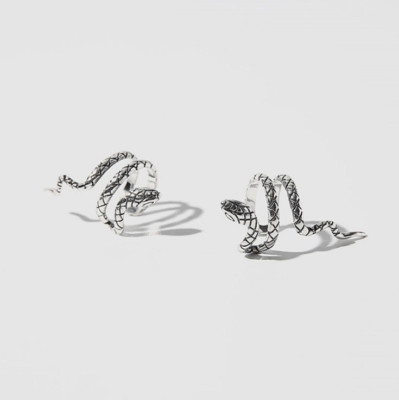 A Pair S925 Sterling Silver Textured Snake Clip on Ear Cuff Wrap Earrings I58