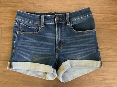 Aeropostale High Rise Midi Jean Shorts Blue Cut Off Cuffed Stretch Junior  Size