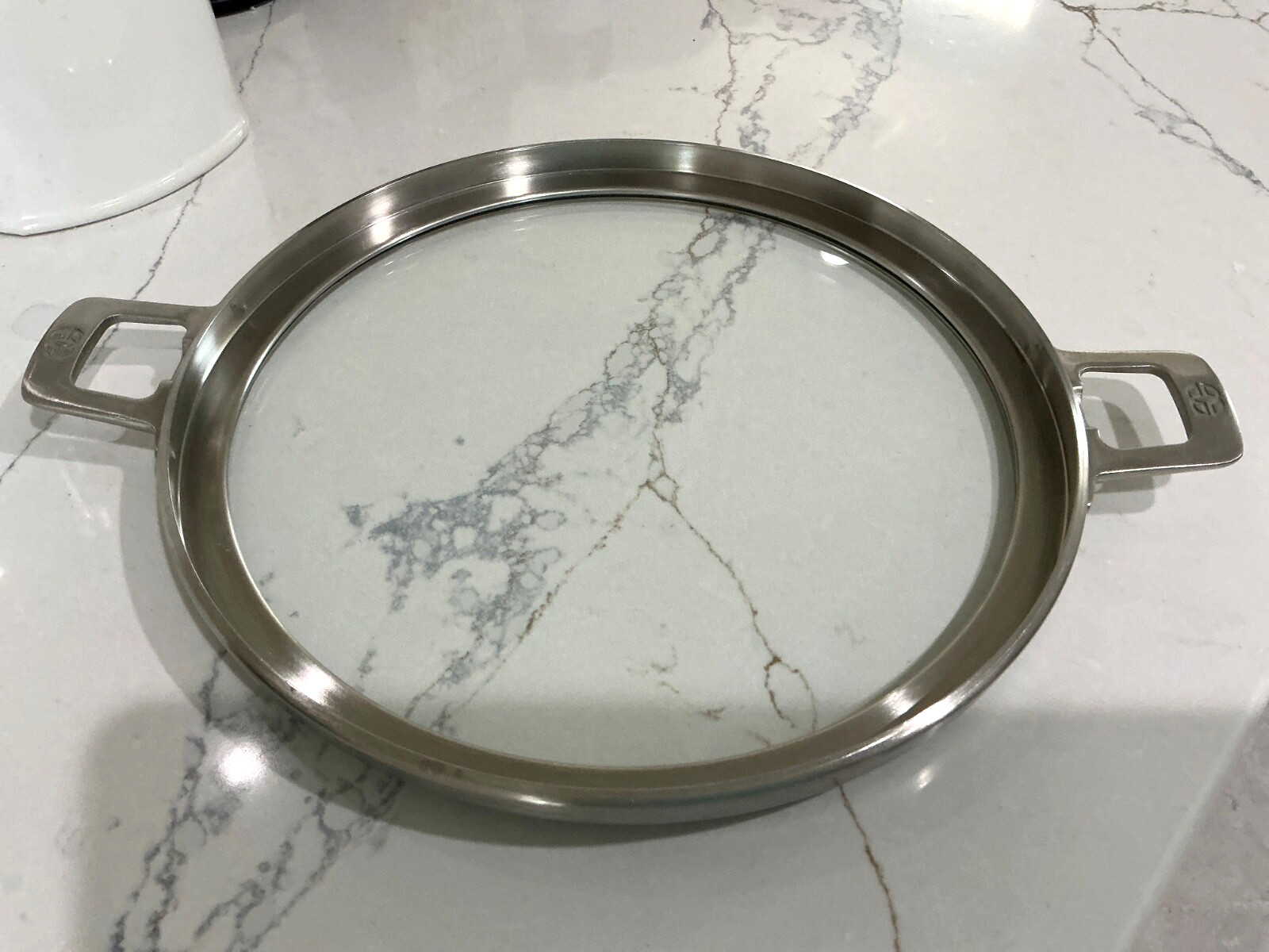 CALPHALON PREMIER Space Saving 10" Flat Glass Replacement Lid 2 Handle Stainless