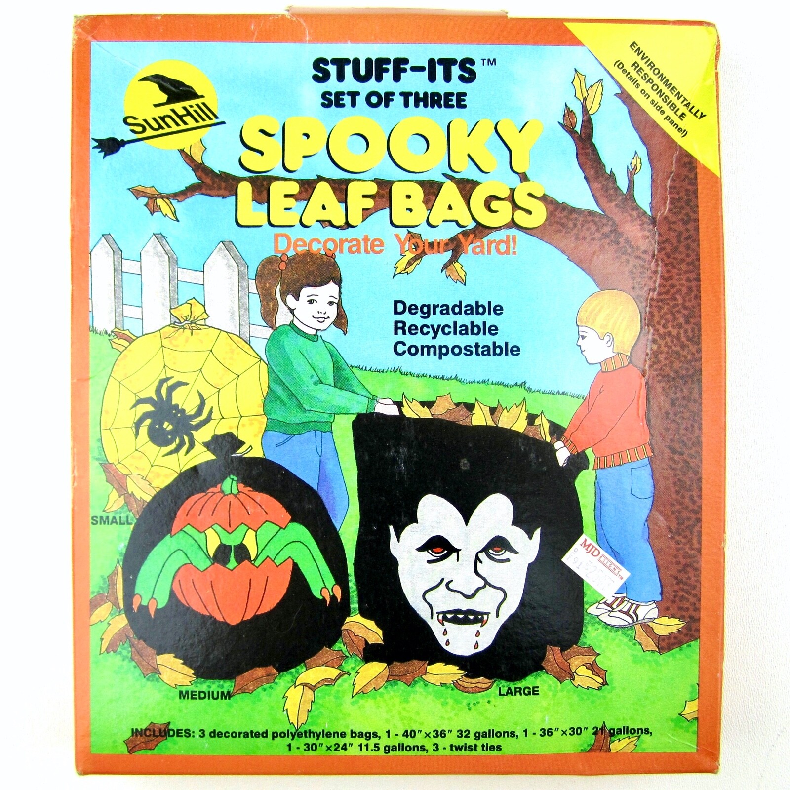 NOS Vintage Sun Hill Spooky Halloween Leaf Bags Stuff-Its Vampire Spider Pumpkin