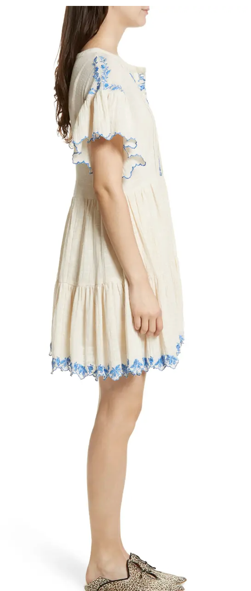 $148 Free People Santiago Embroidered Boho Mini Dress Ivory and Blue Size M  NWOT | eBay