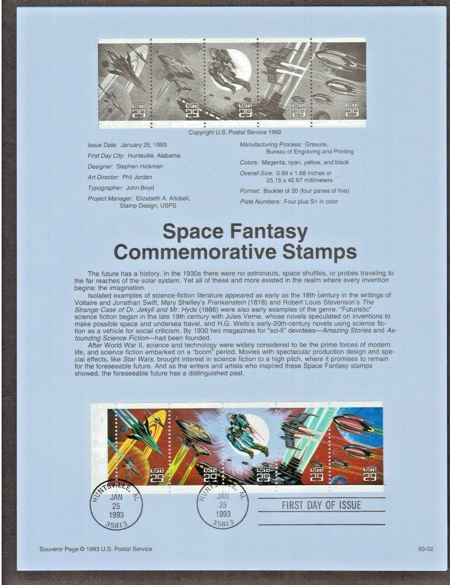 SPACE FANTASY 5 STAMP COMPLETE SET 1993 Scott #2741-5 USPS FD