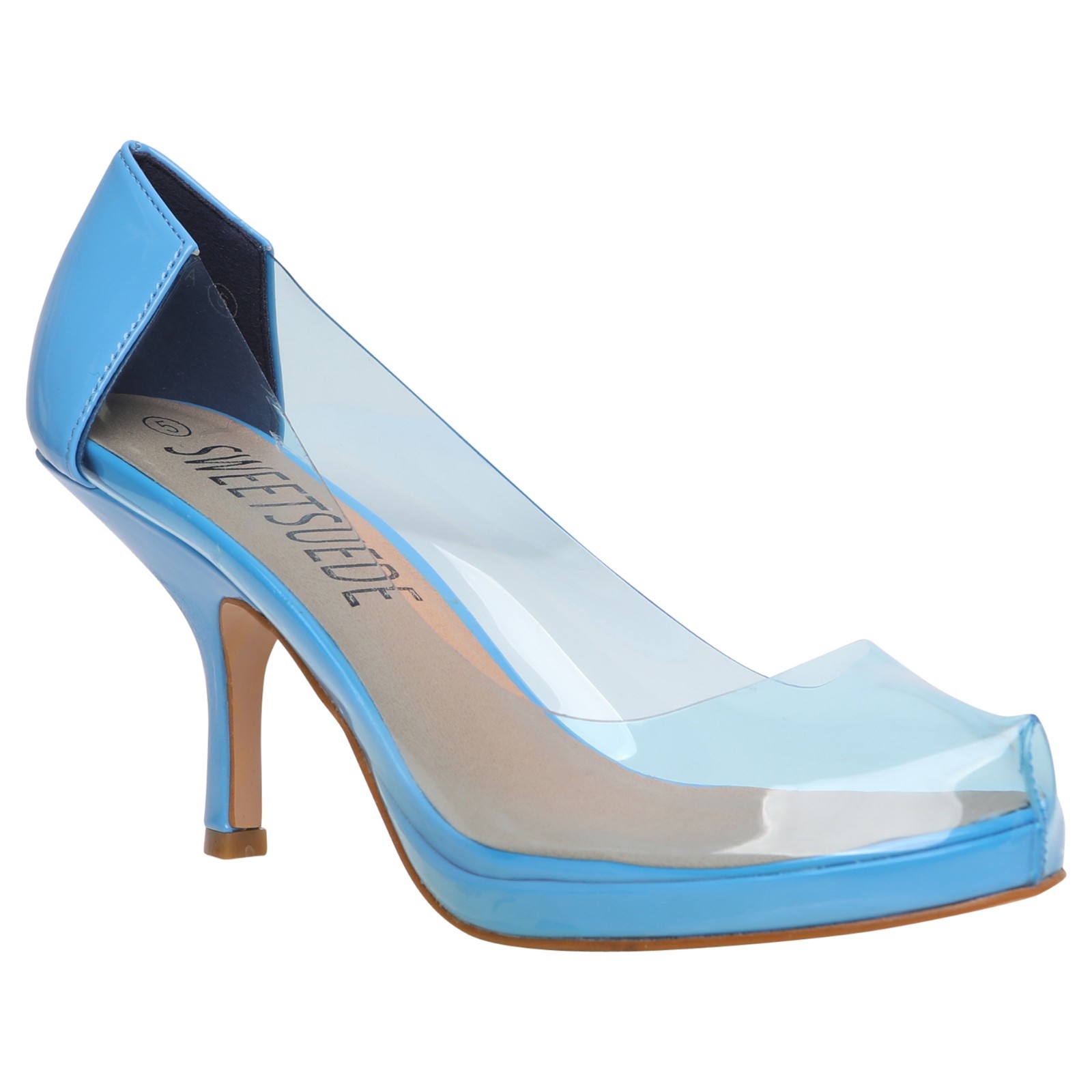 Womens Ladies Mid Heel Smart Work Office Perspex Pump Court Casual ...