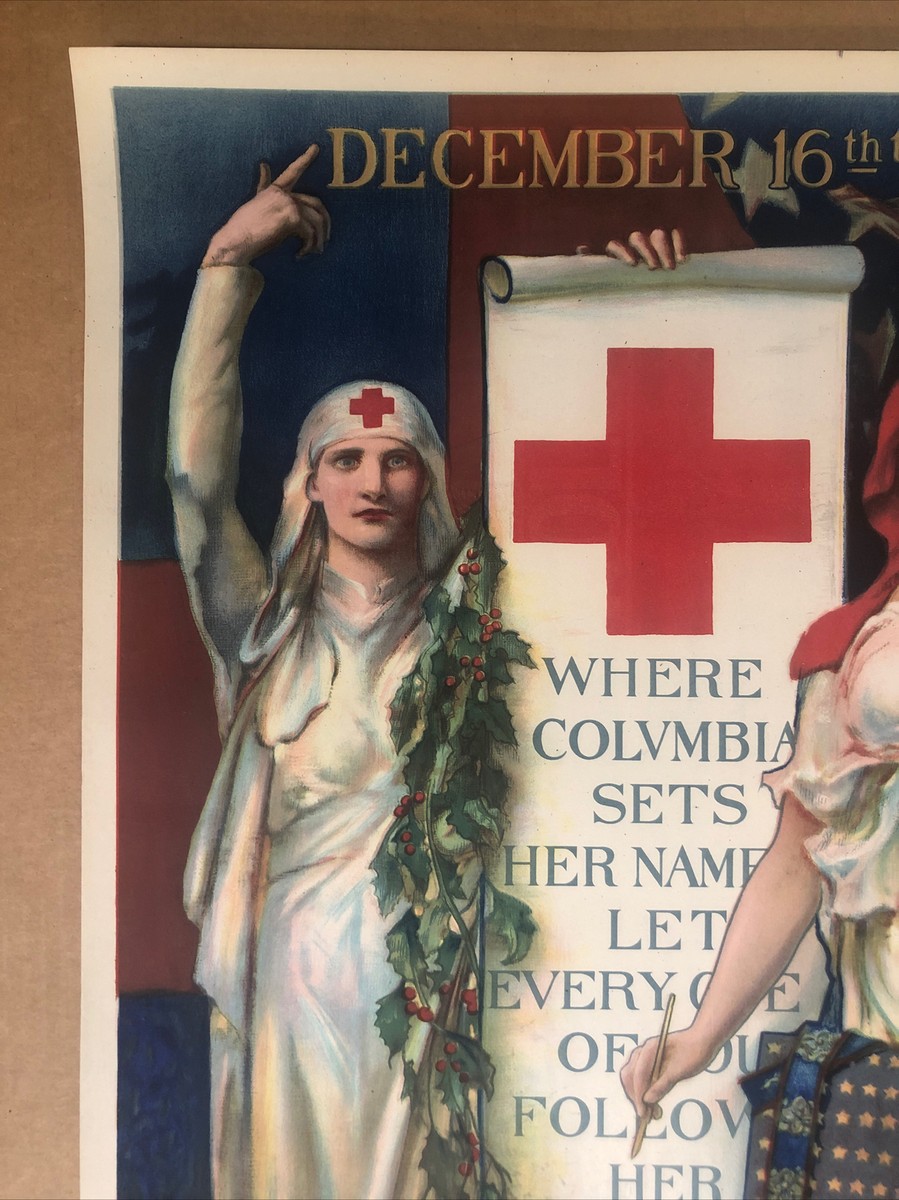 Red Cross Christmas Roll Call Poster Litho Blashfield Edwin