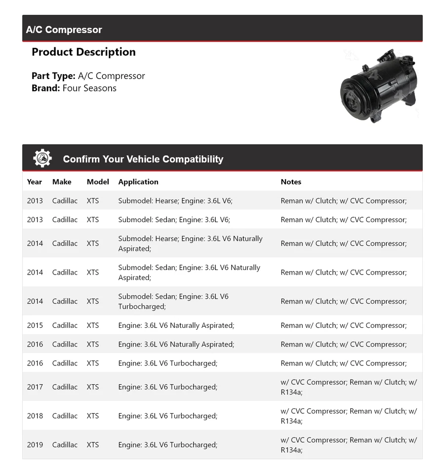 Compresor de aire acondicionado para Cadillac XTS 2013-2019 4 estaciones 2014 2015 2016 2017 2018 Foto 2 de 4