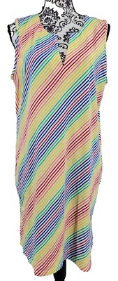 Land's End Rainbow Striped Tank Dress Size Large Shift Pockets Colorful Nice