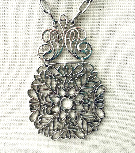 MAGNIFICA COLLANA TRIFARI ''FLOWER'' CM.46,5 PENDENTE CM.9 TRIFANIUM-ORO BIANCO! - Foto 3 di 7