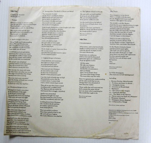 RUSH Hemispheres LP Geddy LEE Neil PEART Alex LIFESON w/Lyric inner sleeve - Picture 3 of 4