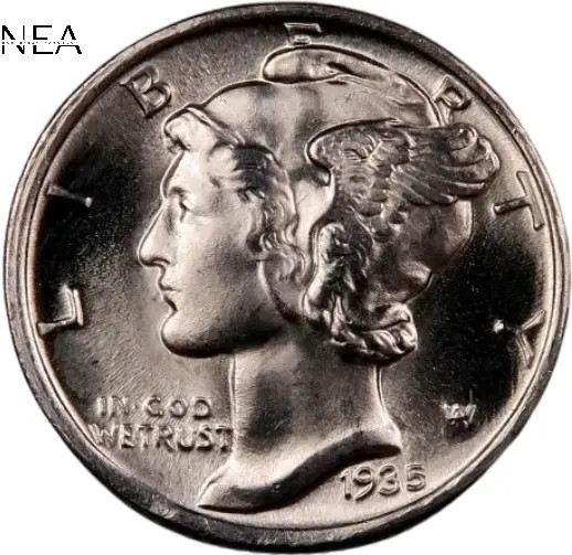 1935 Mercury Dime ~ Gem BU (full split bands - FSB) ~~ 90% Silver