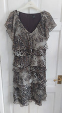 Brown Black Beige Sheer Tiered Frills Lined  Dress Size Uk 16 Work Office Party