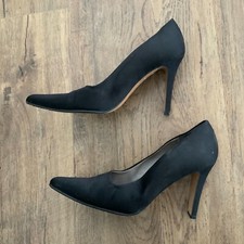 NINE WEST-SATIN POINTY TOE PUMPS-SIZE 9 AA-BLACK-IMPORT-MADE in SPAIN-STUNNING~