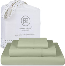Luxury 600 TC Cotton Twin Bed Sheets Set - Sage Green, Deep Pocket, Cooling