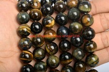10MM Genuine Natural Yellow Blue Tiger Eye Beads AAA Round Loose Bead 15"