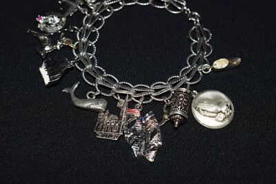 Vtg Sterling Silver 13 charm bracelet c1950 | eBay