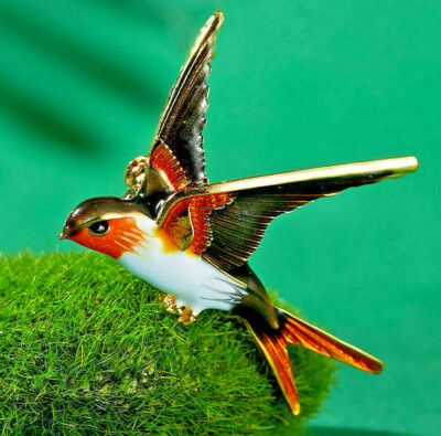 Forest JAY Flying BIRD Colorful Orange Crested Enamel Necklace Pendant Brooch