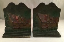 ANTIQUE PAIR OF CAST IRON BOOKENDS BOOK ENDS SHAKESPEARE'S HOUSE BUILDING HOME