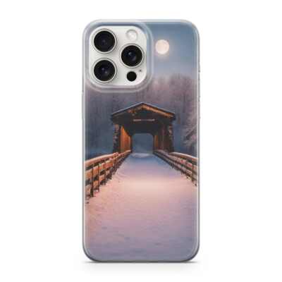 Handy Hülle Transparent iphone 16 PRO MAX Winter Weg Schnee Brücke Mond M70
