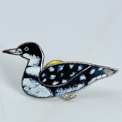 VTG Black & White Loon Bird Enamel Pinback Collectible Wildlife Lapel Hat Pin