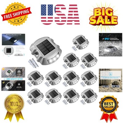 Solar Deck Lights Driveway Dock Lights, 12-Pack Led  Waterproof Outdoor Warni...