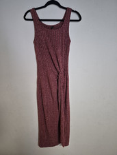 Mauve Knit Midi Dress Womens M Sleeveless Twist Front Stretch Pullover Solid