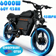 6000W 20inch Fat Tire Electric Motorbike Off Road 60V 43AH E-bike CHEEVALRY GT20