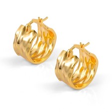 925 Sterling Silver Earrings Hammered Small Chunky Hoop Earrings for Women Hy...