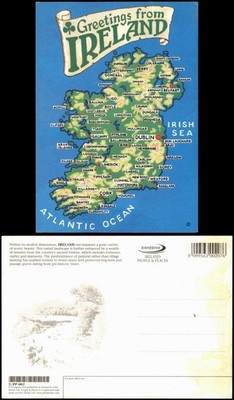 Postcard .Irland Greetings from Ireland - Illustrierte Landkarte 2000