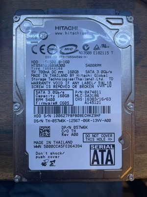 HTS545016B9A300 0A74811 160GB Hitachi SATA 2.5 laptop HDD 3.0Gb/s