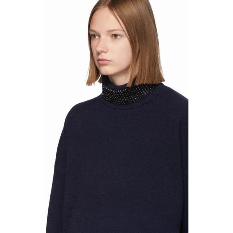 Suéter Alexander Wang Azul Marino Cuello Cristal Lana Cuello Alto Talla L Foto 3 de 4