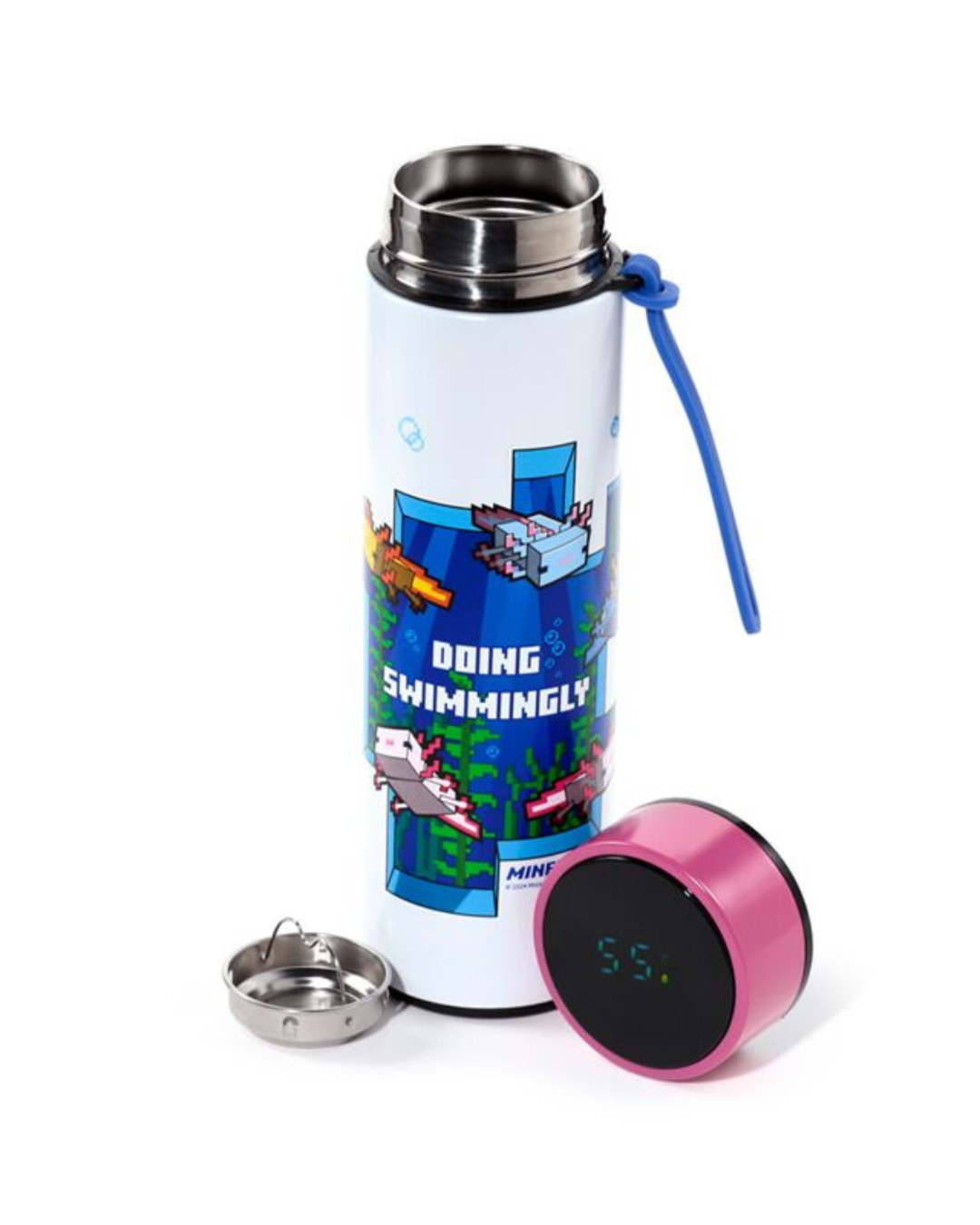 Minecraft Axolotl Digital Thermometer Bottle Hot Cold Insulated Travel Flask