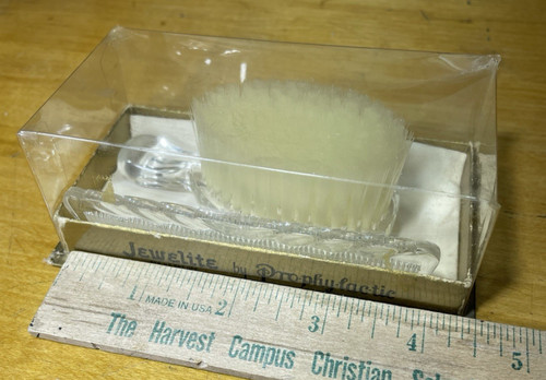 1960’s ? vtg jewelite baby brush comb set prophylactic clear plastic box lucite