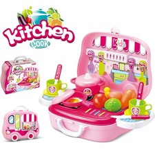 Role Play Kitchen Play Set Toy Kids Pretend Cooking Kit Food Set Pink Xmas Gift