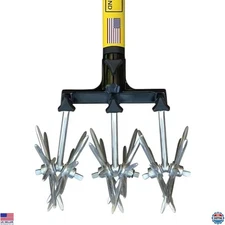 60" Long Handle Rotary Cultivator Tool - Aluminum Tines for Soft Soils & Lawns